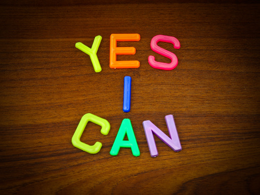 Yes I can in colorful toy letters on wood background